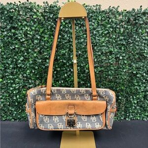 DOONEY & BOURKE Monogram Satchel HandBag Purse Canvas Monogram Vachetta Leather